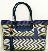 Rebecca Minkoff Perfection Blue Purple Stripe Weave Leather Lg Tote Bagnwt! - £223.01 GBP