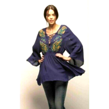 Jachs Girlfriend Embroidered Top Purple Boho Chic Tunic Flowy Blouse, Size M - £43.66 GBP