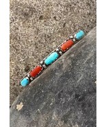 Fabian Cheama Signed Zuni Sterling Silver Turquoise Coral Cuff Bracelet ... - $199.99