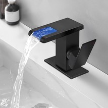 BESy LED Stainless Steel Waterfall Black Bathroom Faucet, Single, Matte Black - £35.40 GBP