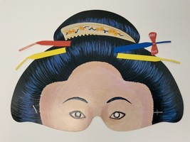 Vintage Paper Halloween Eye Mask Geisha Girl Half Face Mardi Gras - £10.64 GBP