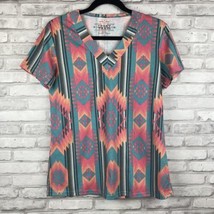 Crazy Train T Shirt Top Colorful Southwestern Aztec V Neck Womans New With Tags - £19.29 GBP