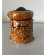 JAPANESE CERAMIC COFFEE JAR - BROWN HESSIAN SACK EFFECT - $10.48