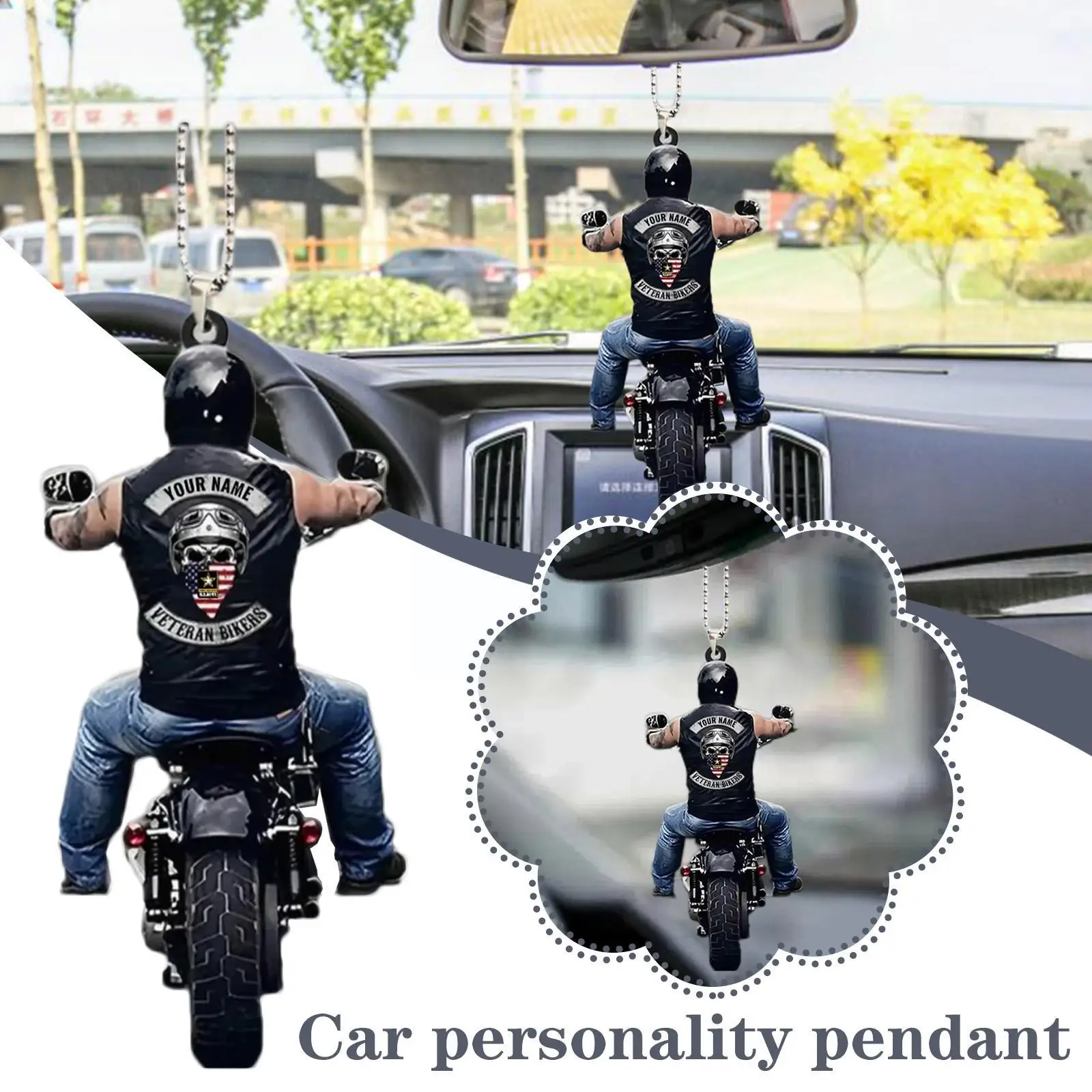 Play Motorcycle Rider Pendant Car Rear View Mirror Hanging Auto Supplies Car Acc - £23.11 GBP