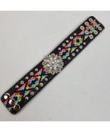 Vintage Southwestern Rhinestone Stitched Wrap Bracelet 1.5&quot; Wide Leather... - $22.91