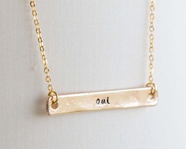 Oui necklace, French jewelry, girlfriend gift, Valentine gift for her, gold bar  - £14.43 GBP+