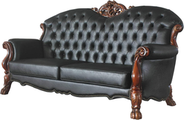 Acme Dresden Faux Leather Tufted Sofa with 5 Pillows in Black and Cherry Oak - £2,562.64 GBP