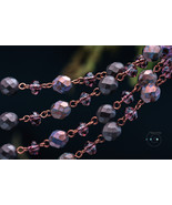 long boho necklace, amethyst purple, pastel cocoa Czech glass, handmade ... - $770.45 MXN