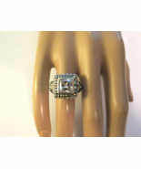 Sterling Silver Ring Size 7 3/4 Princess Cut Glass Stone Marcasite Accen... - $45.12 CAD