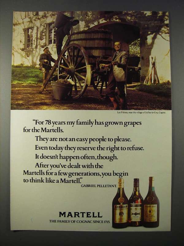 1977 Martell Cognac Ad - 78 Years Family Grown Grapes - $18.49