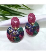 Multicolored Abstract Earrings With A Shiny Fuchsia Background Design - $15.40 CAD