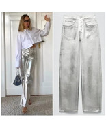 NWT ZARA SOLDOUT BOY BOY FIT METALLIC SILVER JEANS 32 - 0 - $130.61 CAD