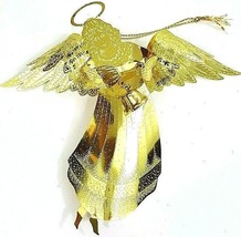 Gold Metal Christmas Angel Ornaments Set Of 2 4 1/4&quot; x 5&quot; Wing Span NWOT - $10.39