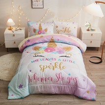 Full Size Comforter Set For Girls, 5-Piece Bed In A Bag, 3D Colorful Unicorn Bed - £70.32 GBP