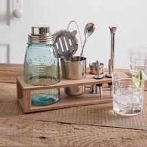 10-Piece Mason Jar Cocktail Bar Set With MDF Wood Stand - Open Box - $48.46