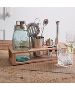 10-Piece Mason Jar Cocktail Bar Set With MDF Wood Stand - Open Box - £38.13 GBP