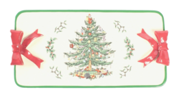 Christmas Tree Design Small Tray Ceramic with Bows 9 X 4.5 Inches - $7.69