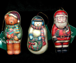 Set of 3 Tin Christmas Tree Ornaments - £8.76 GBP