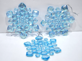 3pc Christmas Blue Frozen Coastal Snowflake Irridescent Ornaments Plasti... - $279.41 MXN