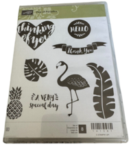 Stampin Up Cling Rubber Stamp Set Pop of Paradise Flamingo Pineapple Hel... - £4.74 GBP