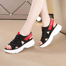 Fashionable open-toed sports sandals elastic with white chunky thick-soled platf - £27.20 GBP