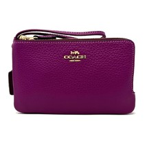 Coach Double Corner Zip Wristlet in Dark Magenta Leather 6649 New With Tags - $106.92