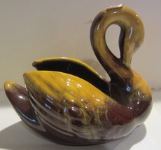 Vintage  Blue Mountain Pottery Swan Figurine/Planter*Brown Drip with sti... - $26.27