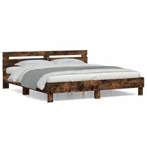 Bed Frame with Headboard Smoked Oak 200x200 cm Engineered Wood - £101.43 GBP