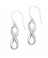 925 Sterling Silver Rhodium/White Gold CZ Dangle Infinity Earrings Set - £52.15 GBP