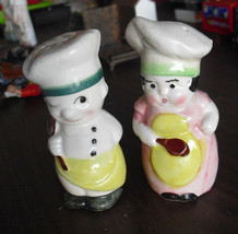 Vintage Japan Ceramic Boy and Girl Chef Salt and Pepper Shakers 3 3/8&quot; Tall - £13.42 GBP