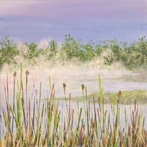 Misty Morn - Acrylic Nature Landscape Painting by Deb Bossert Artworks, 6&quot; x 6&quot;, - £31.66 GBP