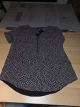 Apt 9 Black White Pink Dot Patterned Short Sleeve Top Partial Zip Neckli... - $18.95