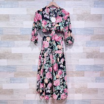 Petal &amp; Pup Floral Cut Out Tara Maxi Dress Black Pink Ruffle Sleeve Womens US 0 - £70.69 GBP