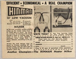 1954 Print Ad Hinman Sani-Line Cow Milkers Machine Oneida,New York - £8.51 GBP