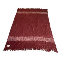 Southern Living Dillard’s Fringed Blanket Maroon Burgundy Stripe &amp; White 50”x70” - £29.32 GBP