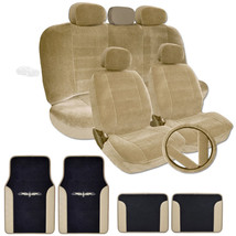 Premium Grade Tan Velour Car Seat Steering Covers Vinyl Mats Set For Bmw - £50.82 GBP