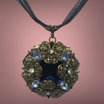 Vintage 60&#39;s Blue Diamante Pendant, Filigree Goldtone Setting. - £23.89 GBP