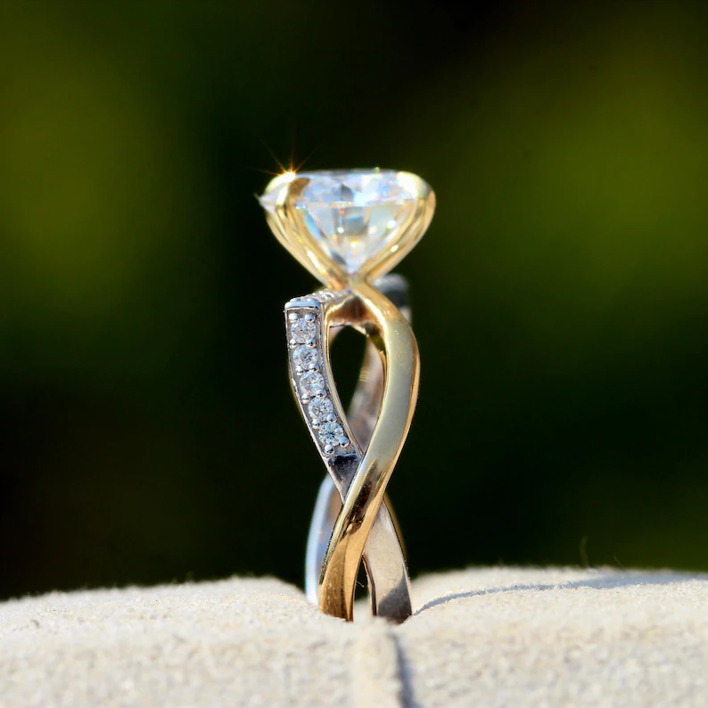 Round Cut Moissanite Solitaire With Accent Ring, Women Ring, Engagement ... - $99.99