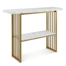 48 Inch 2-Tier Console Table with Gold Finished Frame-White - Color: White - £123.68 GBP