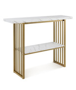 48 Inch 2-Tier Console Table with Gold Finished Frame-White - Color: White - £123.68 GBP