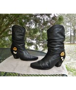 Vintage Spain ZODIAC Slouchy Leather Western Boots- Black Concho Beaded ... - €92,01 EUR