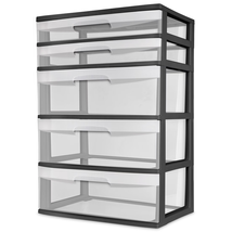 5 Drawer Wide Tower, with Both Shallow and Deep Clear Plastic Drawers, B... - $53.05