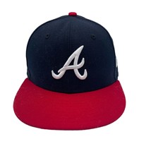 Atlanta Braves New Era Fitted Hat Cap Baseball MLB Blue Red 6 3/4 - £15.52 GBP
