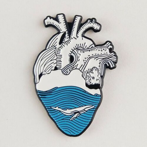 Primary image for White Whale Blue Ocean Anatomical Heart Enamel Pin Jewelry