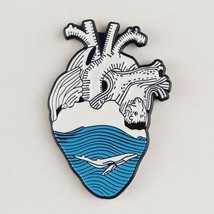 White Whale Blue Ocean Anatomical Heart Enamel Pin Jewelry