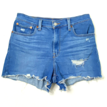 Levis High Rise Blue Jean Shorts Womens size 30 Distressed Raw Hem Booty - $22.49