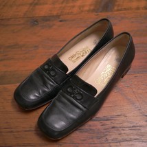 FERRAGAMO Logo Made in Italy Black Leather Comfort Loafers Dress Flats 8... - £63.86 GBP