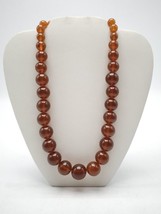 Vintage Transparent Cognac Amber 37 Beads Necklace 65 Grams 20.5 inches Long - £344.07 GBP