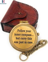 Brass Engraved Compass Directional Pocket Working Compass with Stamped Leather C - £19.57 GBP