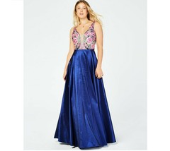 Say Yes To The Prom Junior Womens 0 Royal Pink Green Floral Embroidered Gown NWT - £44.53 GBP